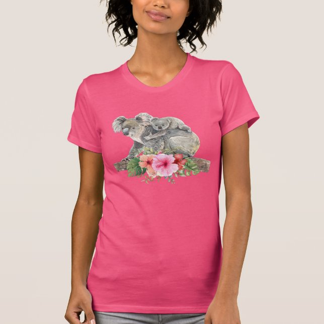 Camiseta Cozedura Cúbica Koala & Flores Tropicais T-Shirt (Frente)
