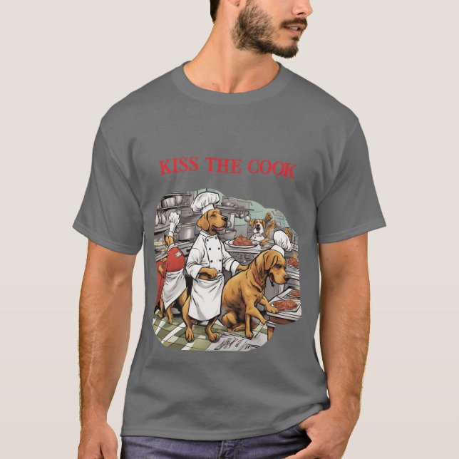 Camiseta Cozinha com Cachorro Chef Beije o Cozinheiro (Frente)