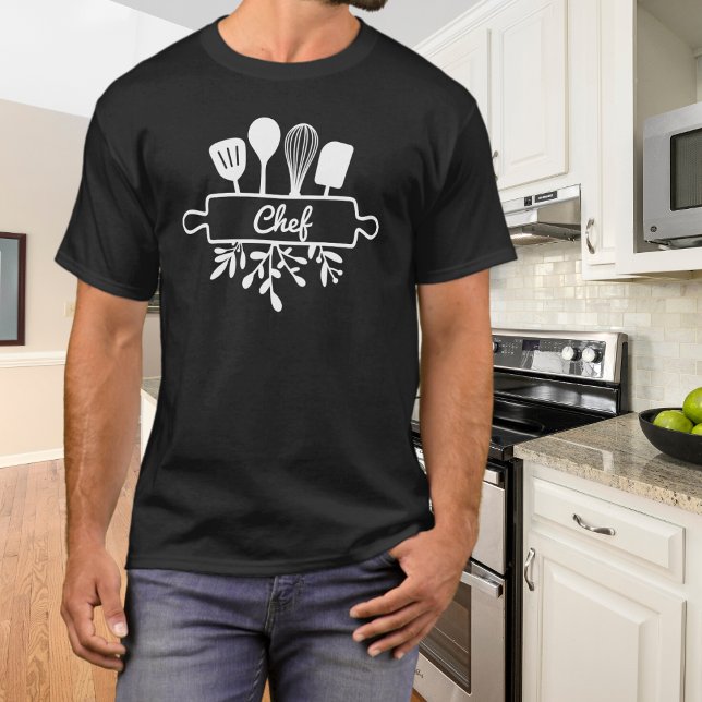 Camiseta Cozinha de Chef pai Utensil e verde (Criador carregado)