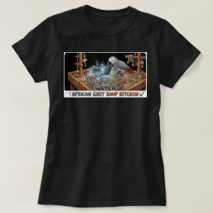 Camiseta Cozinha de Sopa do Papagaio Cinzento