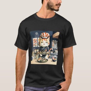 Camiseta Cozinha Fofa Gatinho Restaurante Japonês Sushi Eng