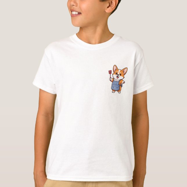 Camiseta Cozinhando com Chef Corgi e Espátula Kids (Frente)