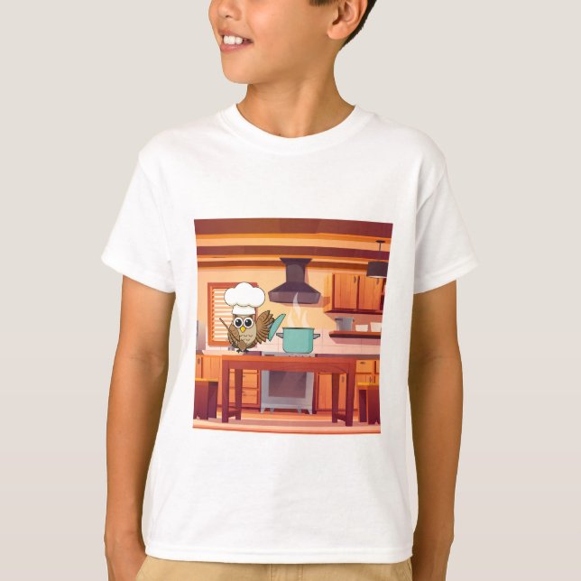 Camiseta Cozinhar de coruja de chef em cozinha (Frente)