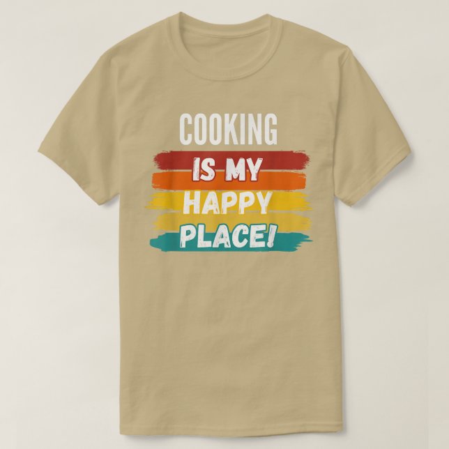 Camiseta Cozinhar Lover, Cozinhar É Meu Lugar Feliz (Frente do Design)