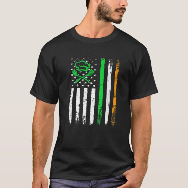 Camiseta Cozinhar Lover Irish American Flag Dia de São Patr (Frente)