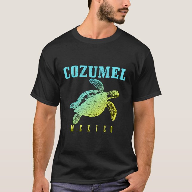 Camiseta Cozumel Beach Mexico Sea Turtle Surfer Scuba Divin (Frente)