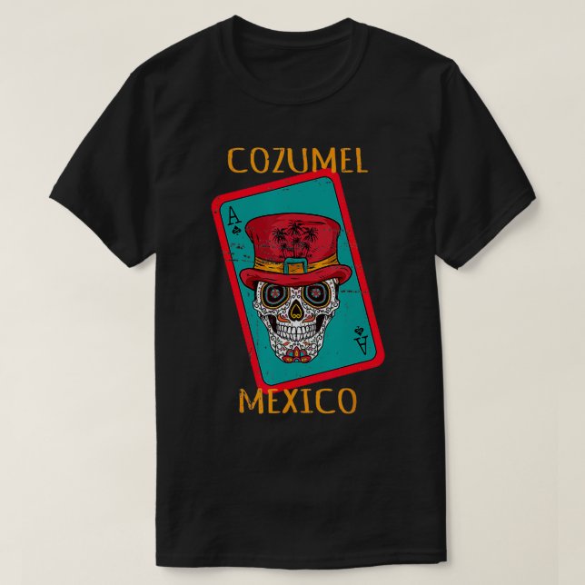 Camiseta Cozumel México Ace do crânio do açúcar das espadas (Frente do Design)