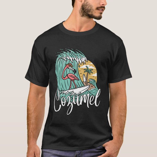 Camiseta Cozumel Mexico Retro Flamingo (Frente)