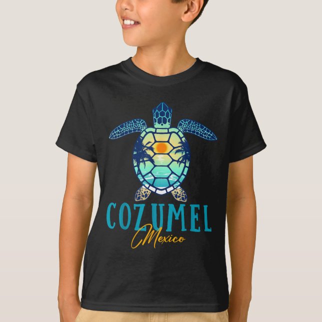 Camiseta Cozumel Mexico Sea Turtle Palm Tree Sunset Beach V (Frente)