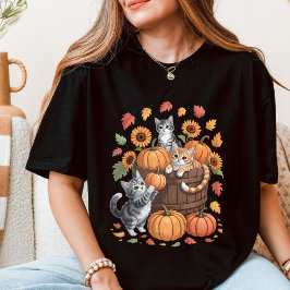 Camiseta Cozy Autumn Kittens e Pumpkins Fall Harvest