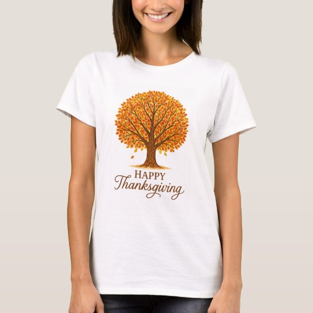 Camiseta Cozy Autumn Tree Happy Thanksgiving  (Frente)