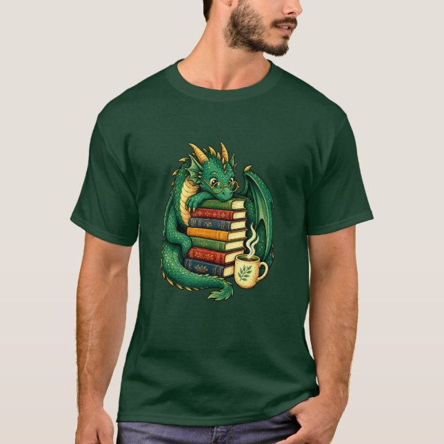Camiseta Cozy Book Dragon Reader T-Shirt | Fantasy Gift (Frente)