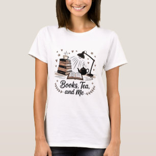 Camiseta Cozy Books Tea e Me Citam Preto Minimalista