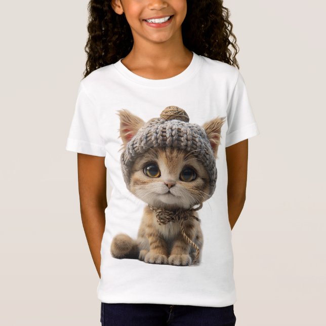 Camiseta Cozy Brown Kitten em um Chapéu Roubado (Frente)
