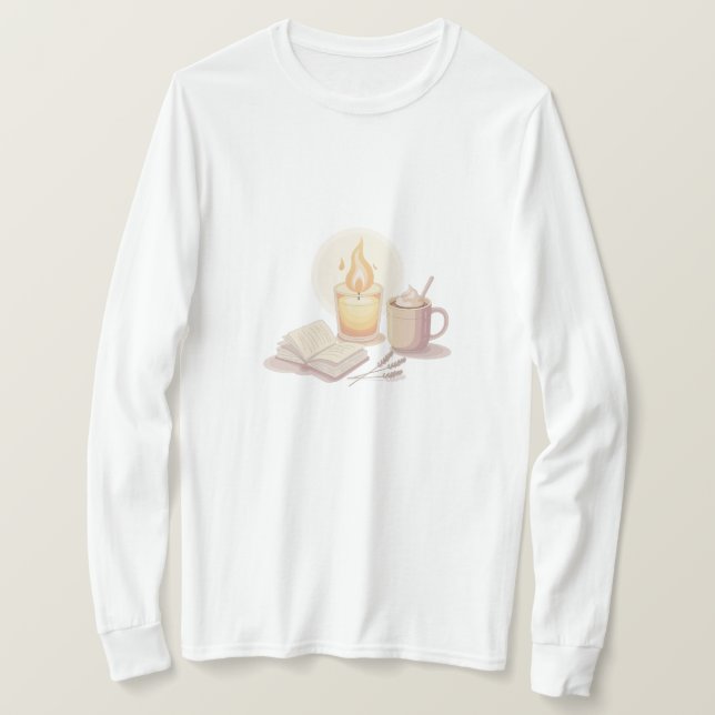 Camiseta Cozy Candle and Hot Chocolate Illustration (Frente do Design)