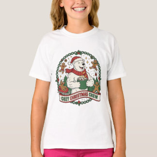 Camiseta Cozy Christmas Crew – Cute Polar Bear & Gingerbrea