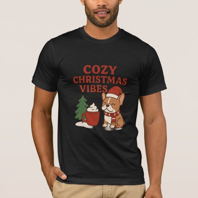Camiseta Cozy Christmas Vibes – Cute French Bulldog Holiday (Frente)