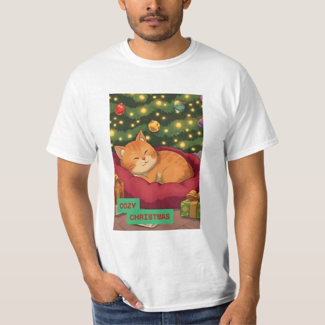 Camiseta Cozy Christmas with an Orange Cat (Frente)