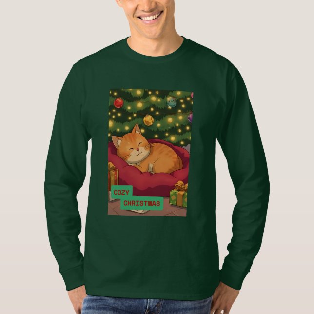 Camiseta Cozy Christmas with an Orange Cat (Frente)