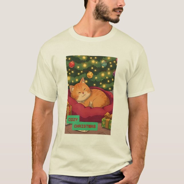 Camiseta Cozy Christmas with an Orange Cat (Frente)