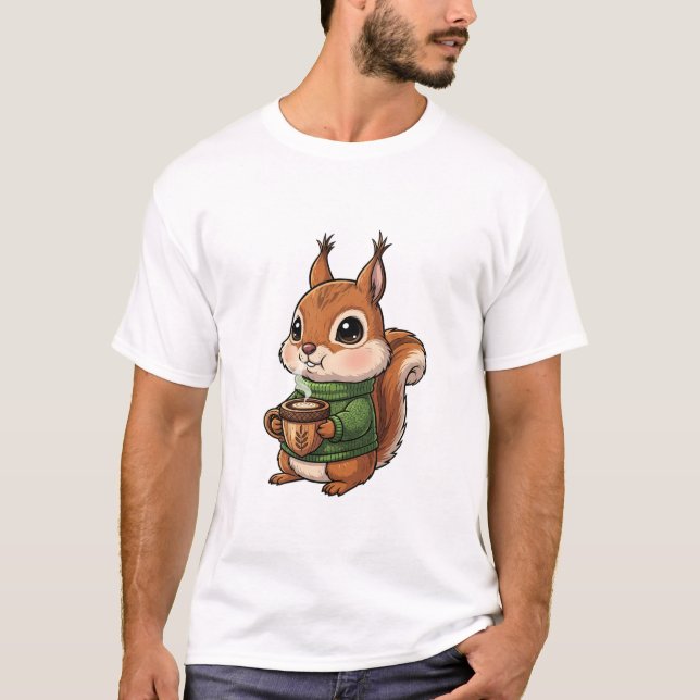 Camiseta Cozy Cute Squirrel Wearing Green Knitted Sweater (Frente)