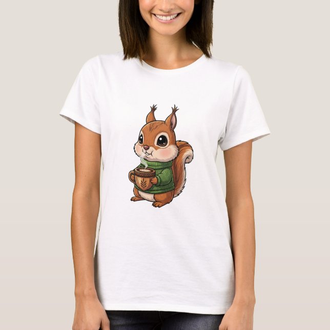 Camiseta Cozy Cute Squirrel Wearing Green Knitted Sweater (Frente)