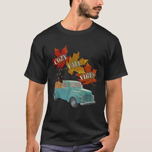 Camiseta Cozy Fall Vibes Quote Graphic Autumn Leaves Pickup (Frente)