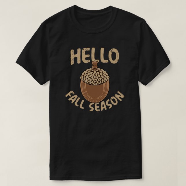 Camiseta Cozy Hello Fall Season Acorn (Frente do Design)