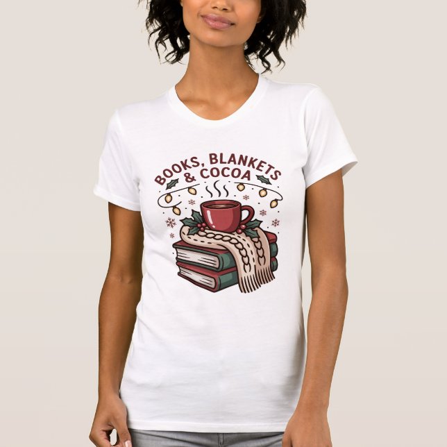 Camiseta Cozy Holiday Reading with Cocoa (Frente)
