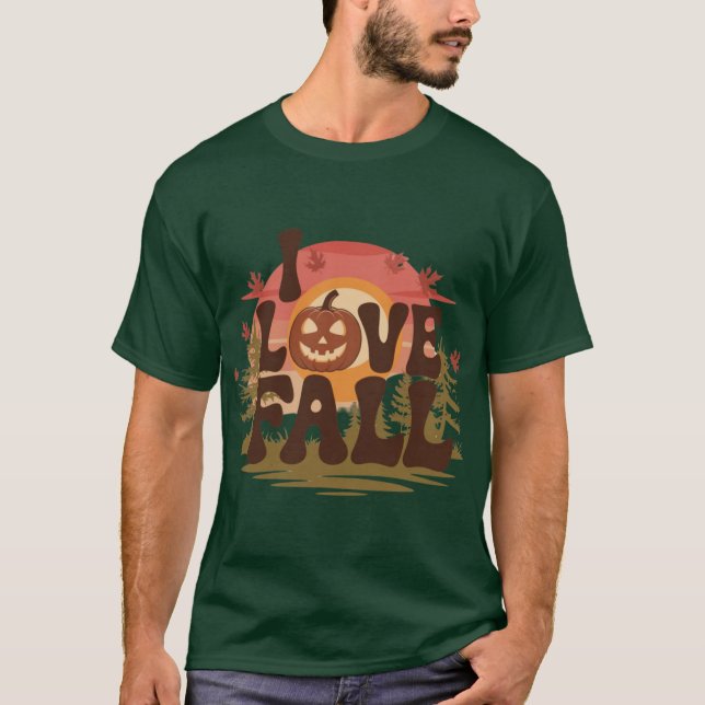 Camiseta Cozy I Love Fall design with carved pumpkin and su (Frente)