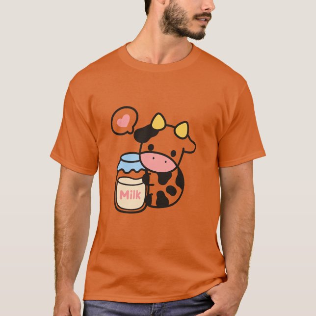 Camiseta Cozy Kawaii - Vaca e Jar de Leite (Frente)