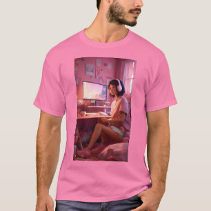 Camiseta "Cozy Lofi Vibes: Garota Bonita em Pastel Haven"