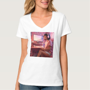 Camiseta "Cozy Lofi Vibes: Garota Bonita em Pastel Haven T-