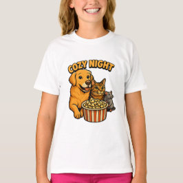 Camiseta Cozy Night Movie Time – Cute Dog,Cat,Mouse Popcorn