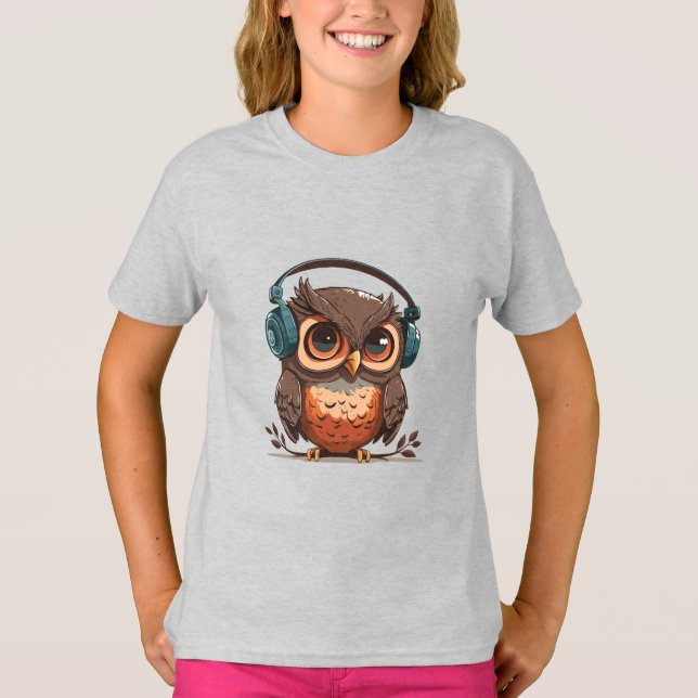 Camiseta Cozy Owl com Fones de ouvido (Frente)
