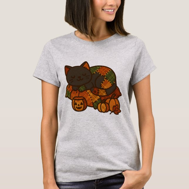 Camiseta Cozy Plaid Cat Nap T-Shirt | Cute Fall (Frente)