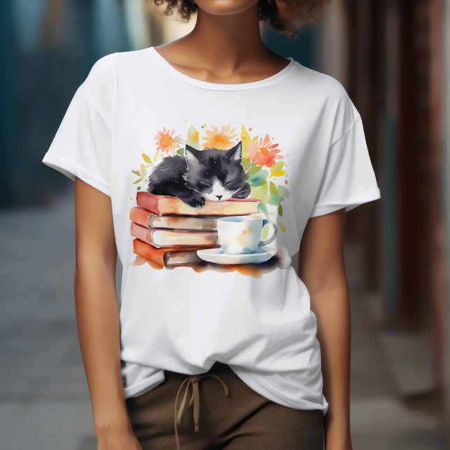 Camiseta Cozy Relaxed Cat em Watercolor (Criador carregado)