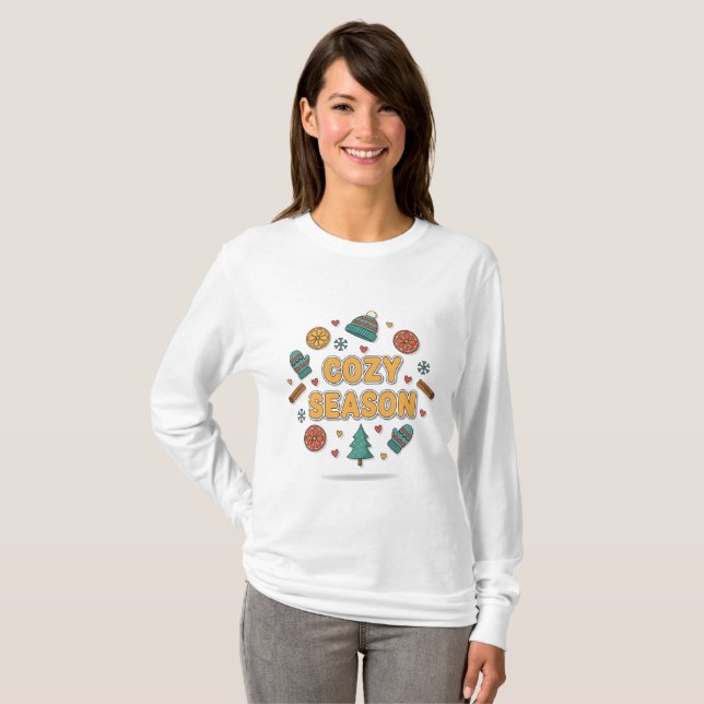 Camiseta Cozy Season Holiday Elements – Style B (Frente Completa)