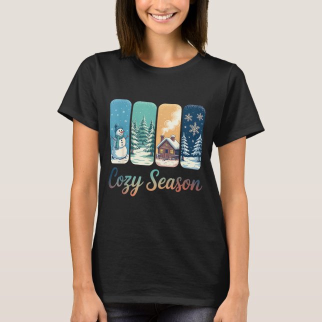 Camiseta Cozy Season Winter Wonderland Cabin Snowman Snowfl (Frente)