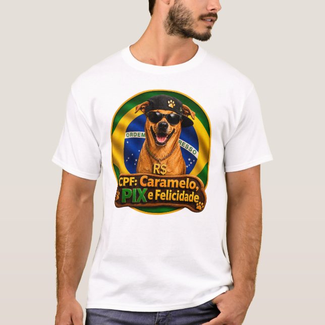 Camiseta CPF Caramelo PIX e Felicidade Basico (Frente)