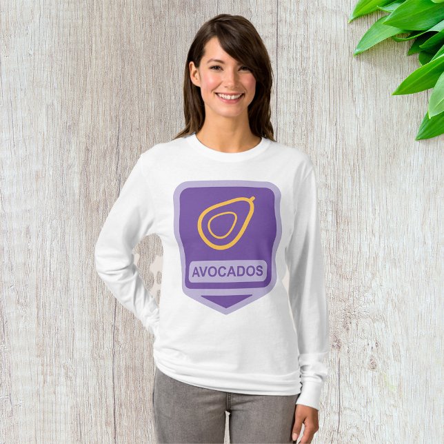 Camiseta Crachá de abacate minimalista em roxo e Dourado (Criador carregado)