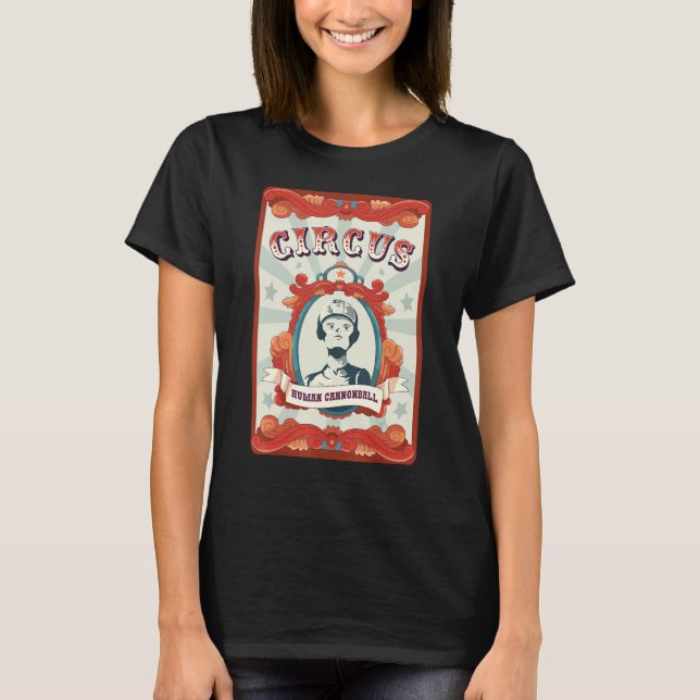 Camiseta Crachá de Funcionário de Circo Antigo Canhão Human (Frente)