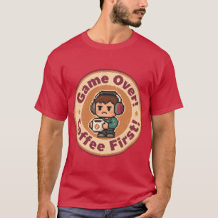 Camiseta Crachá de Jogos Retrô Game Over Café Primeiro famí