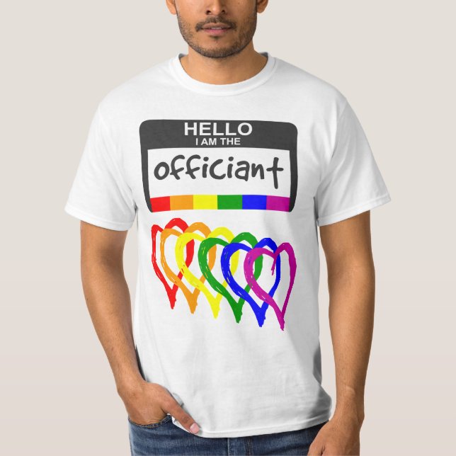 Camiseta Crachá de Nomes Oficiais de Casamento de Bandeiras (Frente)