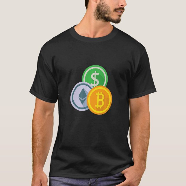 Camiseta Crachá de Peito Pequeno com Criptomoeda BTC Crypto (Frente)