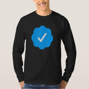Camiseta Crachá de verificação de mídia social azul com tiq