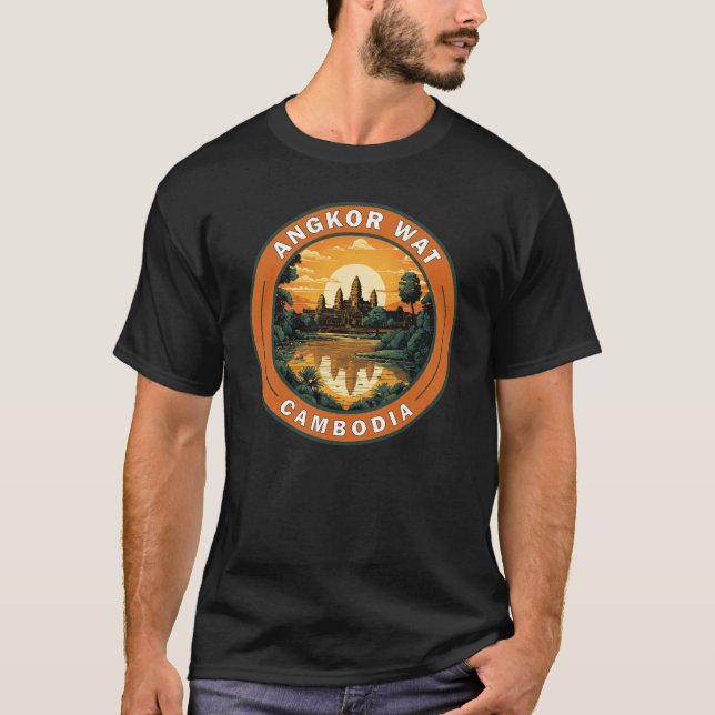 Camiseta Crachá de Viagem de Arte Angkor Wat Cambodja (Frente)