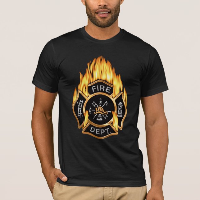 Camiseta Crachá Dourado flamejante do departamento dos (Frente)