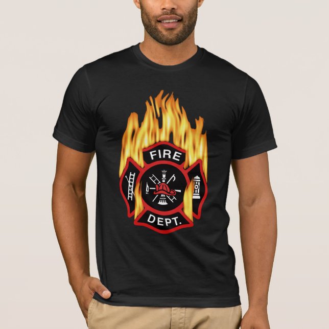 Camiseta Crachá flamejante do departamento dos bombeiros (Frente)
