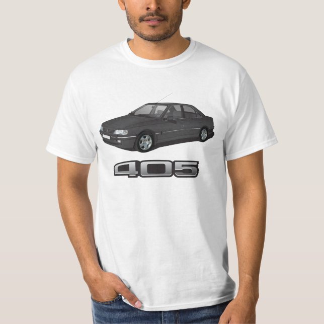 Camiseta Crachá Peugeot 405 SRi + modelo, preto, DIY (Frente)